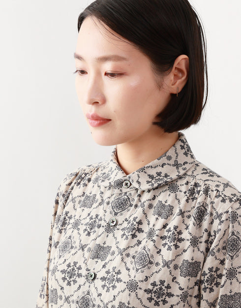 リネンのギャザーシャツドレス