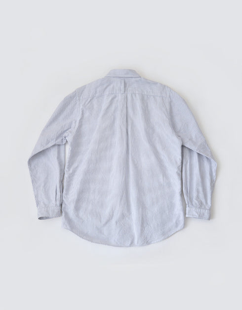 オックスストライプのくるみボタンシャツ