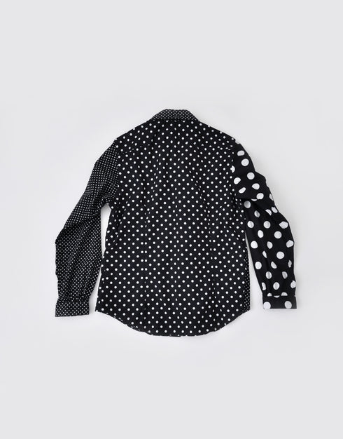 水玉パッチワークフリルシャツ