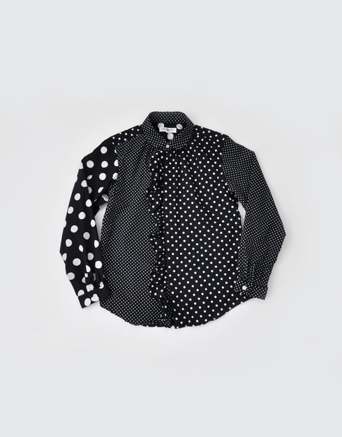 水玉パッチワークフリルシャツ