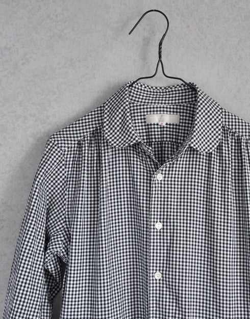 ピンオックスギンガムのシャツワンピース