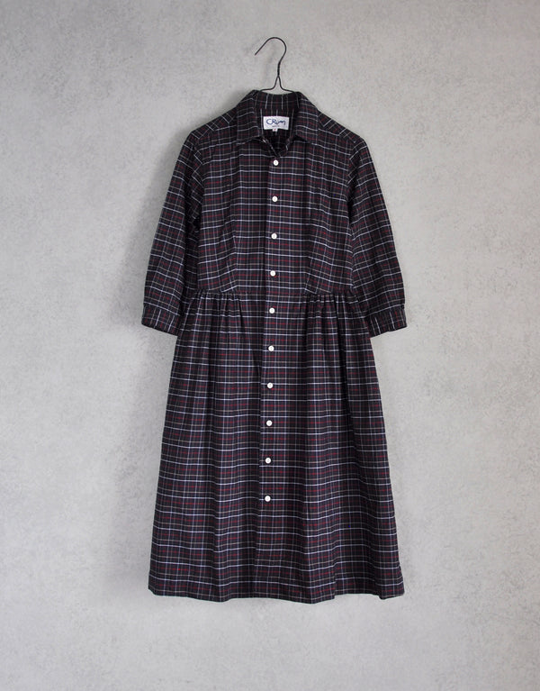 CRUM/チェックのギャザーワンピース