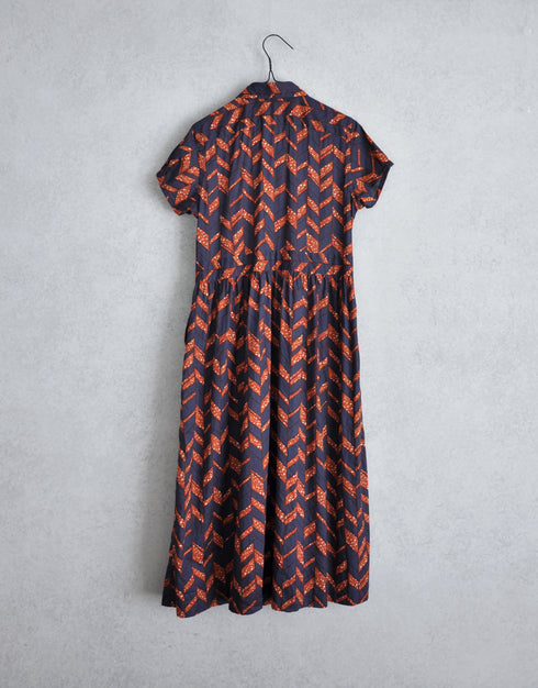 バティックプリントの半袖ギャザーOP