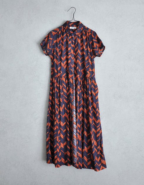 バティックプリントの半袖ギャザーOP