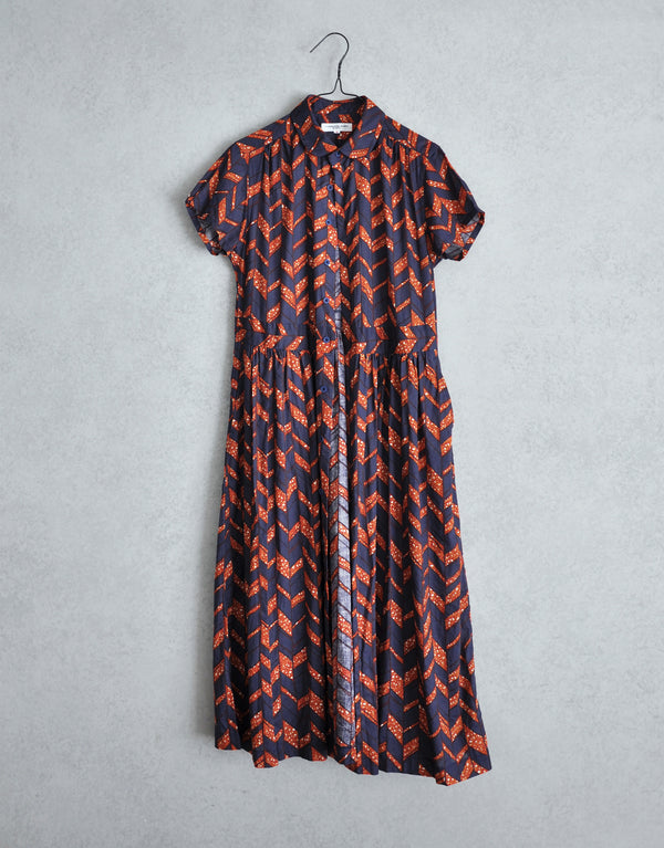 バティックプリントの半袖ギャザーOP