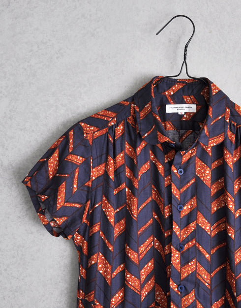 バティックプリントの半袖ギャザーOP
