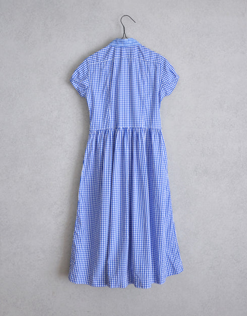 ギンガムコンビの半袖ギャザーOP