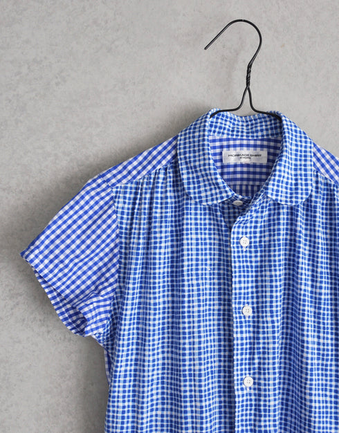 ギンガムコンビの半袖ギャザーOP