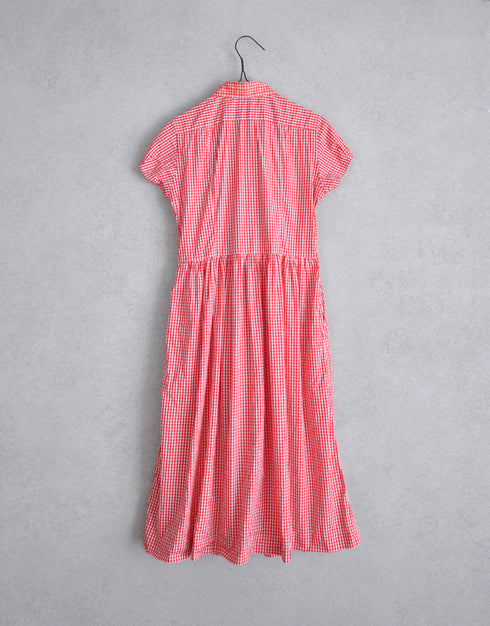 ギンガムコンビの半袖ギャザーOP