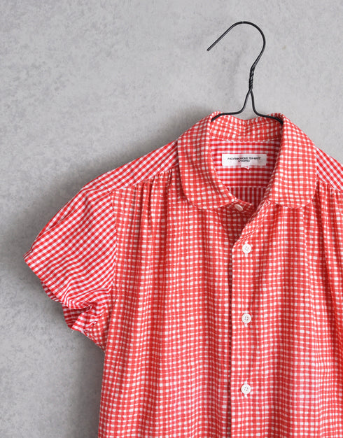 ギンガムコンビの半袖ギャザーOP