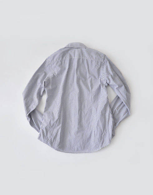 バイアスストライプのネックギャザーシャツ