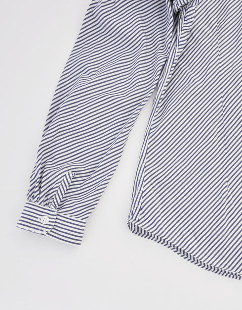 バイアスストライプのネックギャザーシャツ