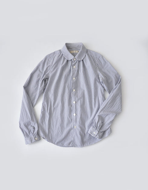 バイアスストライプのネックギャザーシャツ