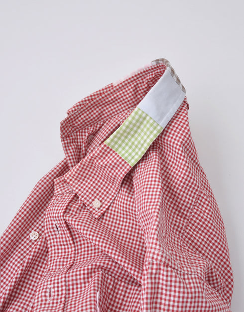 ギンガムの半袖カラーパッチワークシャツ