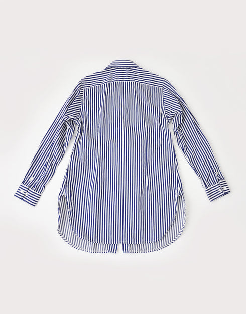 ストライプのネックギャザーロングシャツ