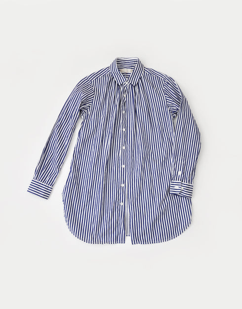 ストライプのネックギャザーロングシャツ