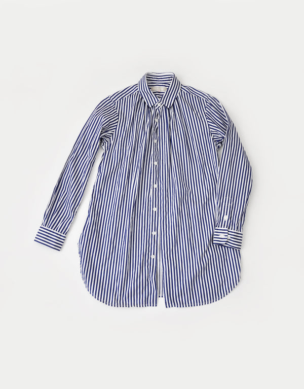 ストライプのネックギャザーロングシャツ