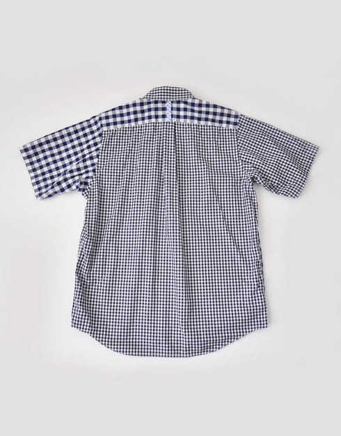 ギンガムチェックの半袖パッチワークシャツ