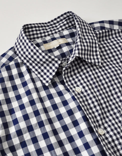 ギンガムチェックの半袖パッチワークシャツ