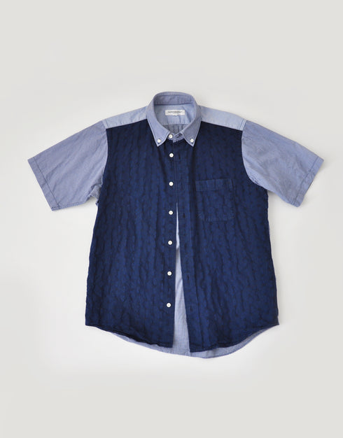 ギンガムとドビーの前身頃切替半袖シャツ