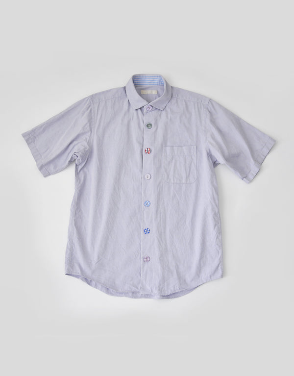 ピンオックスの半袖くるみボタンシャツ