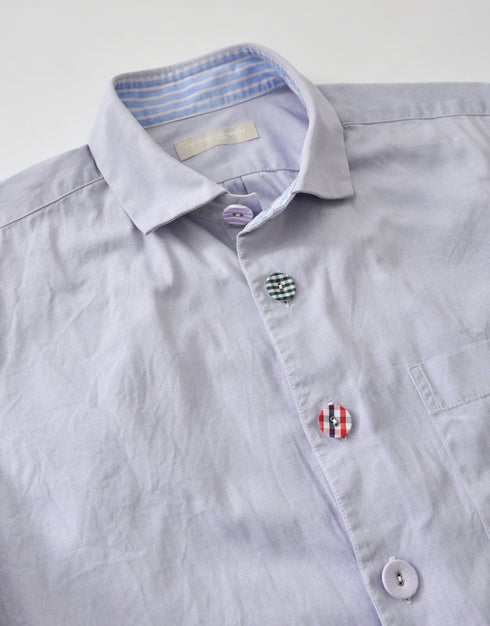 ピンオックスの半袖くるみボタンシャツ