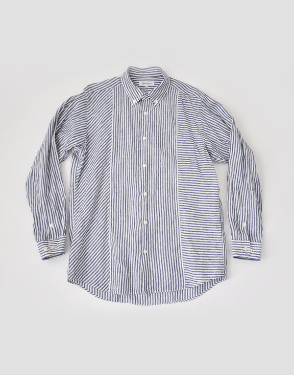 リネンストライプの切替シャツ