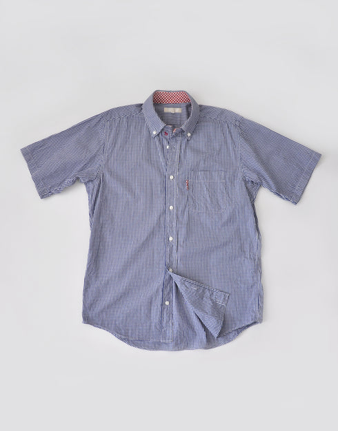 ピンオックスギンガムの半袖シャツ