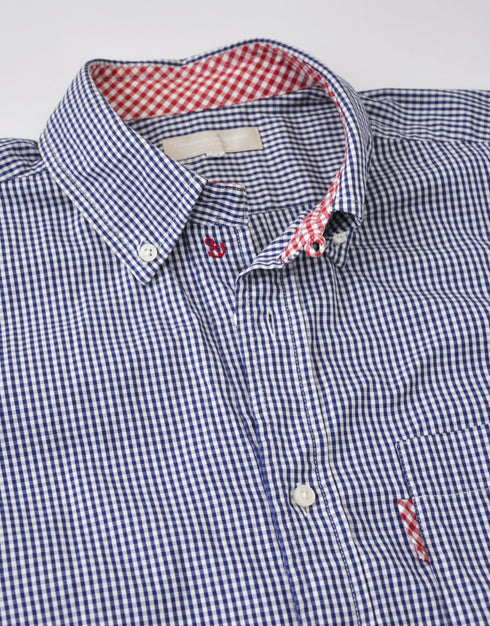 ピンオックスギンガムの半袖シャツ