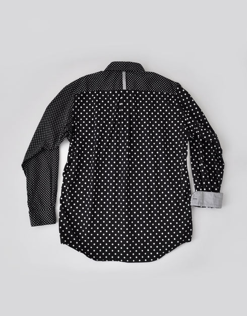 水玉プリントのパッチワークシャツ