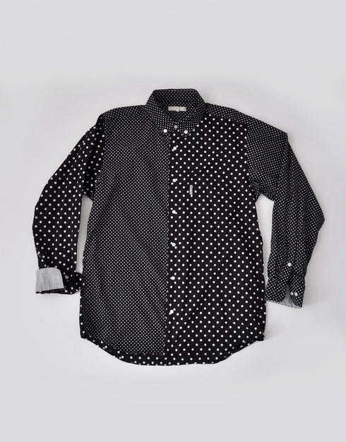 水玉プリントのパッチワークシャツ