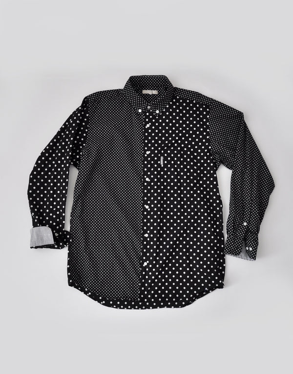 水玉プリントのパッチワークシャツ