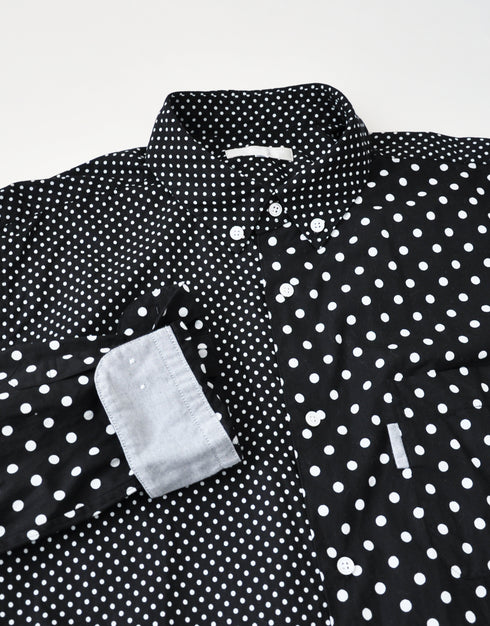 水玉プリントのパッチワークシャツ