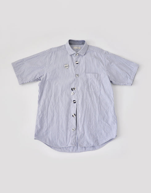 ボーダーくるみぼたんリメイク半袖シャツ