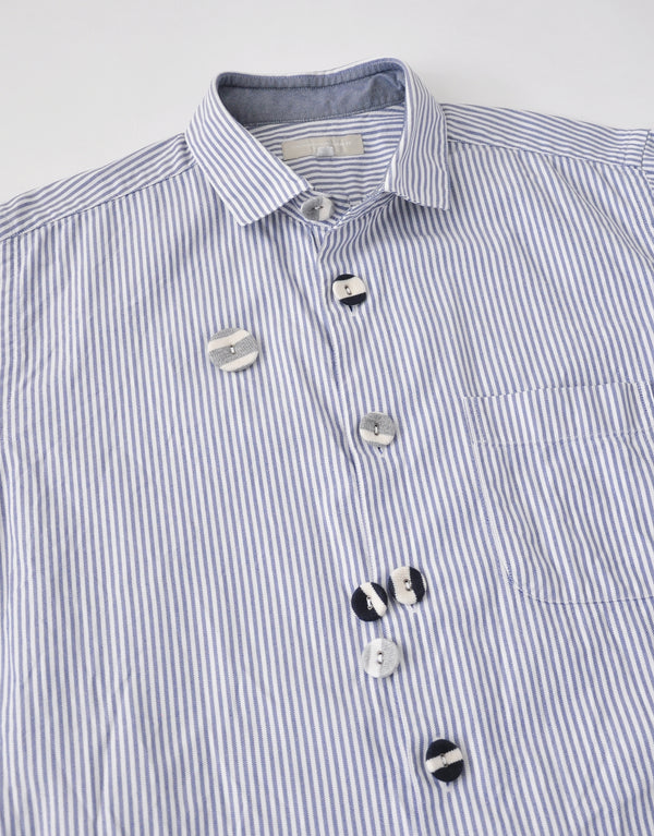 ボーダーくるみぼたんリメイク半袖シャツ