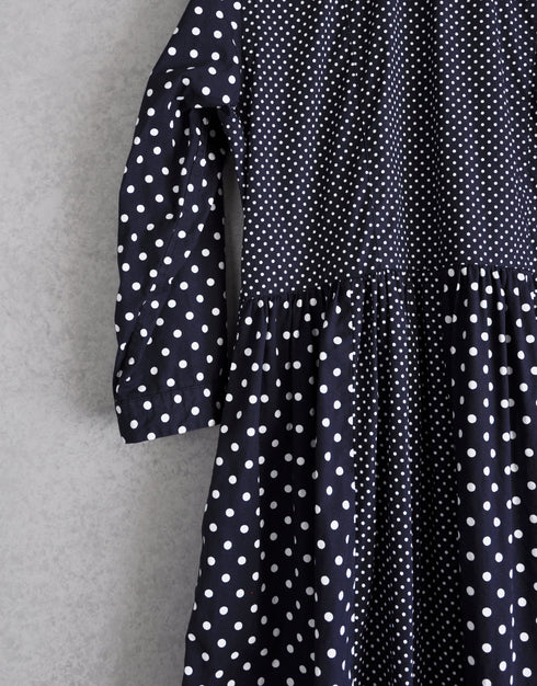 水玉のパッチワークギャザーワンピース