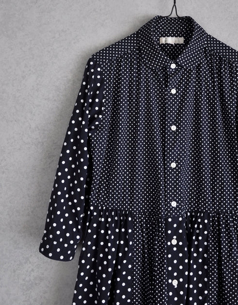 水玉のパッチワークギャザーワンピース