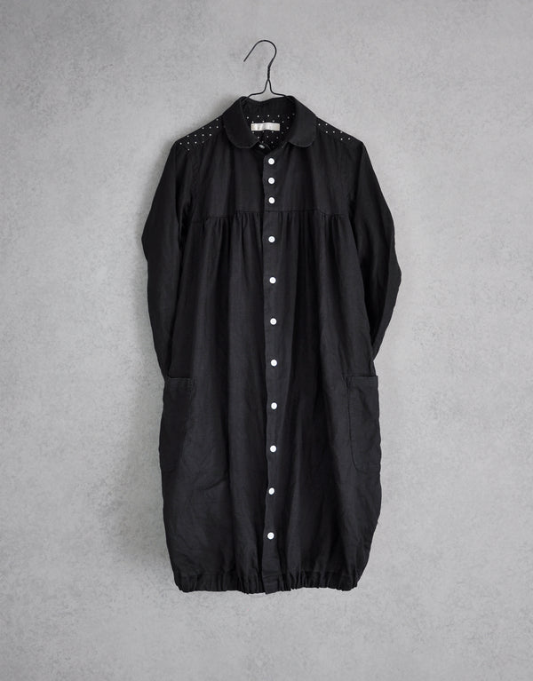 リネンの切り替えバルーンワンピース