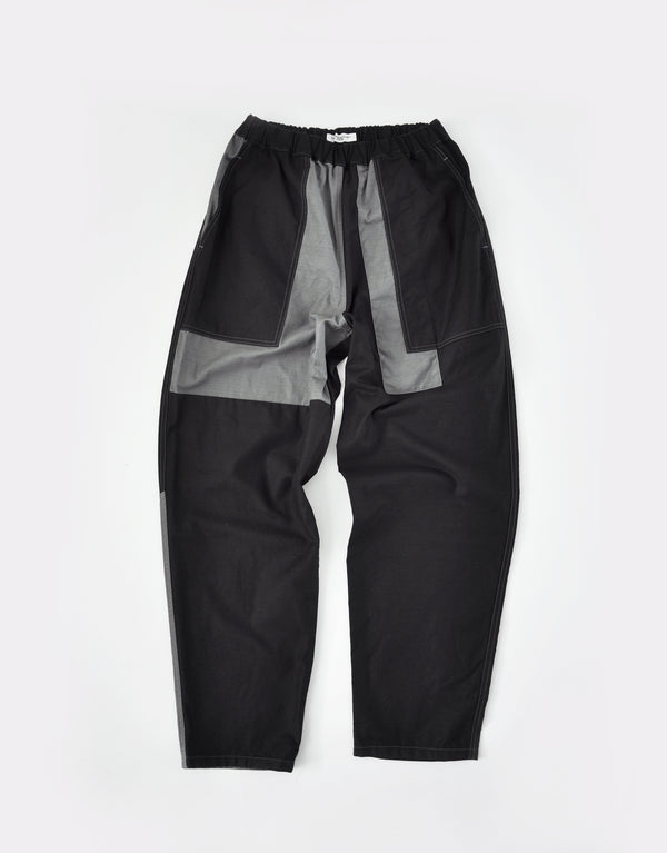 バックサテンのパッチワークパンツ