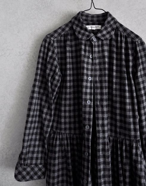 起毛ギンガムのギャザーワンピース