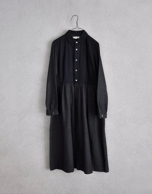 コットンウールの切替ギャザーワンピース
