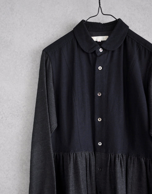 コットンウールの切替ギャザーワンピース