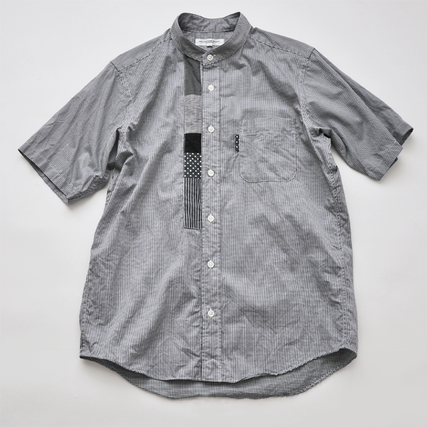 MORIKAGE SHIRT KYOTO | スタンドカラーの前立てパッチワーク半袖シャツ