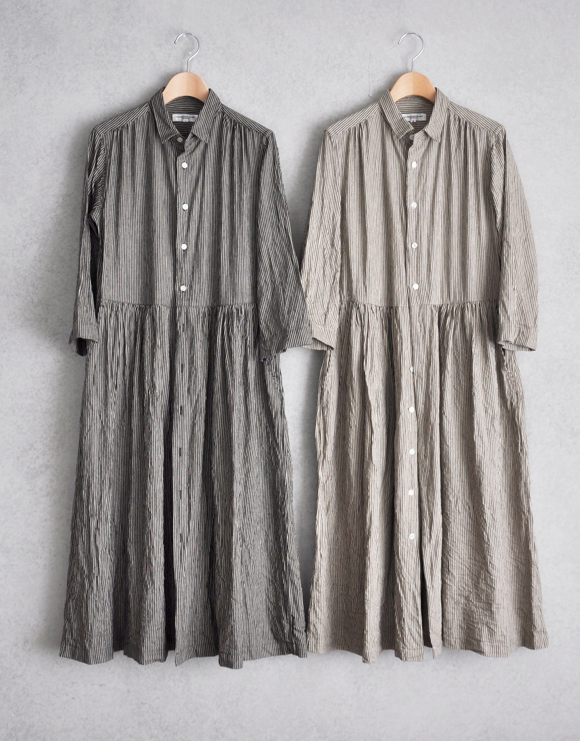 綿麻ストライプのギャザーシャツドレス – MORIKAGE SHIRT KYOTO